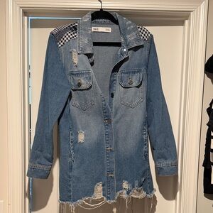 BKE Light Blue Denim Jacket with Patchwork Detailing